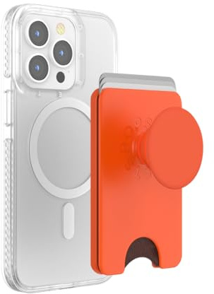 PopSockets Phone Wallet with Expanding Grip, Phone Card Holder, Wireless Charging Compatible, Wallet Compatible with MagSafe, Into the Woods - Persimmon