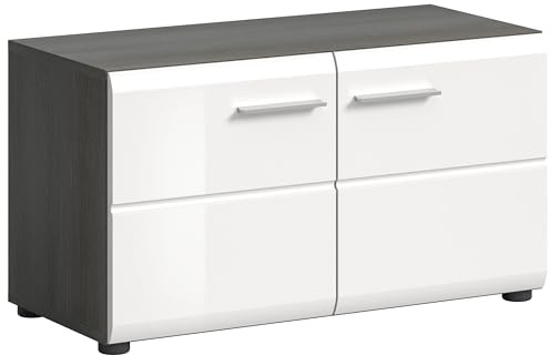 xonox.home - Sitzbank Salsa 80x44x37 cm in Rauchsilber und weiß hochglanz - Garderobenschrank Eingangsbereich Dielenmöbel Flurmöbel - erstklassige Qualität