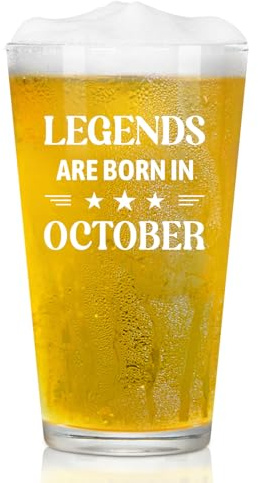 Joymaking Beer Glass - Legends Are Born in October, Birthday Gift for Men Who Have Everything - Unique 15oz Present