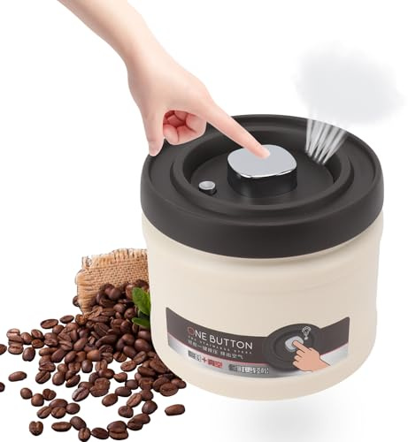Goshyda Vacuum Coffee Canister Food Storage Container, 304 Stainless Steel Airtight Food Storage Containers, Press Type Vacuum Sealed Container for Coffee Beans Tea Cereal (1600ML Beige)