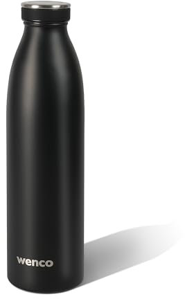 wenco Trinkflasche Edelstahl 0,75l / 750ml isoliert und auslaufsicher für kalte und heiße Getränke auch als Thermoskanne verwendbar BPA frei – schwarz