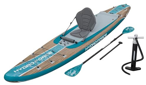 Bestway Hydro Force SUP Touring Board-Set Glider Elite, 381 x 79 x 15 cm, 150 kg Belastbarkeit, FortiFiber Material, Abnehmbarer Sitz, D-Ringe, Diamond Traction Pad, Pumpe, Paddel, Transportrucksack