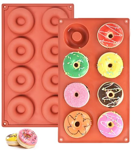 Lot de 2 Moules à Donuts en Silicone Anti-Adhésif - 8 Emplacements Réutilisables pour Gâteaux, Biscuits, Bagels, Muffins - Résistants au Four, Faciles à Démouler et Nettoyer (Cuisine/Pâtisserie)