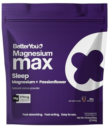 BetterYou Magnesium Glycinate, Citrate and Malate Sleep Powder Supplement, 1941mg 3-in-1 Complex Magnesium Delivering optimally bioavailable 375mg Elemental 200mg Passionflower, Hot Chocolate Powder