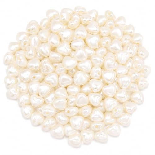 Perlin Zuchtperlen Imitat Perlen Herz 200 Stück 9 mm x 7,5 mm Creme Wachsperlen ABS Acryl Kunstperlen mit Loch für Schmuckherstellung Hochzeit Basteln DIY Dekoration