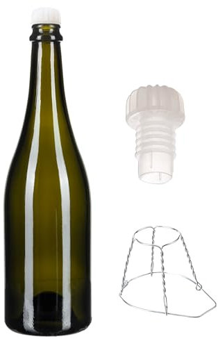 FERRAMENTA BONIFAZIO 40 Pezzi Bottiglia Emiliana per Vino da 750ml con Tappo Alettato a Fungo e Gabbiette - Predisposizione Tappo Corona e Sughero (29mm) colore uvag per Vini, Prosecchi e Spumanti