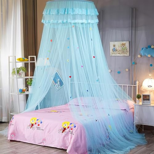 Voici et Voila Grand Ciel de Lit Bébé Moustiquaire Princesse Ciel de Lit Enfant Bleu Moustiquaire Lit Décoration Chambre Fille Garcon Tente