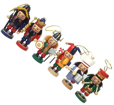 Cabilock 6 Piezas Adornos De Cascanueces Marioneta Cascanueces De Madera para Decorar Mesa y Estantería Navideña Muñecos De Madera para Decoraciones Navideñas