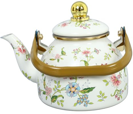 TOPBATHY Théière Émail à Fleurs Résistante Chaleur Bouilloire Émail Pour Plaque Induction Kettle Stovetop Pour Eau Chaude Et Thé