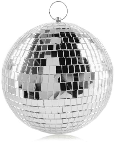 Rismise Disco Spiegel Ball 15cm Spiegelkugel Discokugel Mirrorball Glänzende Disco Ball für Weihnachtsbaum Hochzeit Karneval Geburtstagsfeier Silberne Dekoration Bühnenverein DJ Lichteffekt