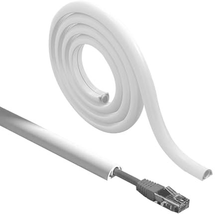 Mini White Cable Trunking Self Adhesive, Flexible Wire Cover Cable Management Trunking for Electric Cables, Soft PVC Side Opening Cable Tidy Hiders for Wall, Conduit Trunking for Single TV Cables 1m