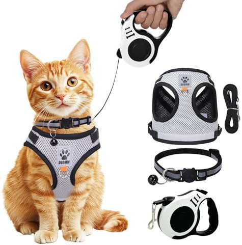 Katzengeschirr mit Leine Ausbruchsicher, Verstellbares und Atmungsaktives Geschirr für Katzen, Sicheres Katzen Geschirr Set mit Leine für Spaziergänge und Outdoor Training (S)