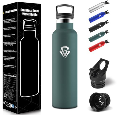 HoneyHolly Trinkflasche Edelstahl 750ML, BPA-Frei, Trinkflasche, Doppelwandig Vakuumisoliert, Wasserflasche Edelstahl, mit Strohhalm, Isolierflasche für Schule, Reisen, Joggen - Armeegrün