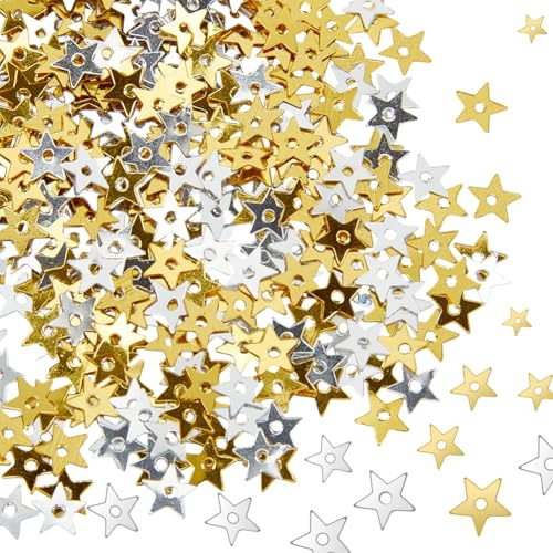 CABODYALS 100G Small Gold Silver Star Sequins Metallic Confetti Foil Glitter Loose Sequin with Hole Embroidery Spangles Xmas Paillettes for Sewing Jewellery Making Party Wedding Halloween Decor Diy