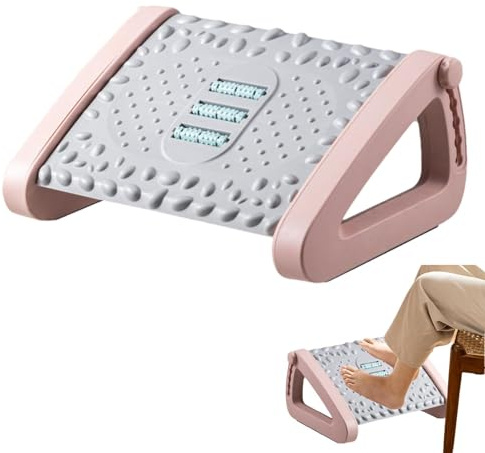 Fotstöd under skrivbordet – 6-vägs höjdjusterbart fotstöd | ergonomisk lutbar fotpall med massageyta och rullstruktur för kontor, arbete