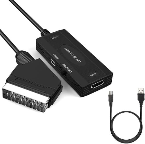 HDMI to SCART Video Converter, 1080P HD Adapter with Cables, NTSC/PAL Support (Video+Audio Over Scart)