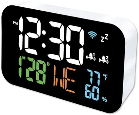 Vkyipg Thermomètre Hygromètre Intelligent pour Calendrier avec Synchronisation Automatique de l'horloge, Support du WiFi, Alarme, et Réglage Automatique de la Température de L'Air.