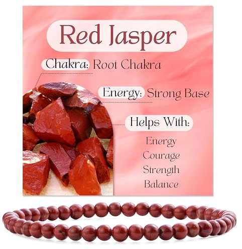 Bivei Jaspe Rojo - Base Fuerte - Pulsera de Cuentas Para Las Mujeres 4mm Piedra Semipreciosa Natural Stretch Cristal Elástico Joyería Yoga Regalos