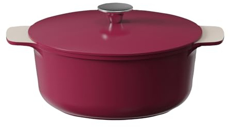 Cooksmart Signature Cocotte avec couvercle 24 cm – Framboise | Fonte d'aluminium céramique antiadhésif | Compatible plaques à induction, gaz, céramique et électrique | Passe au lave-vaisselle |