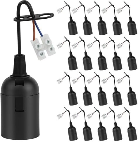QZYIPI 20 x Baufassung E27 Lampenfassung mit Kabel, Fassung Renovierung E27 Lampen Baufassung, E27 Ersatzfassung für Bauarbeiten Wohnzimmer Küche Schlafzimmer Glühbirnen Zubehör, Schwarz