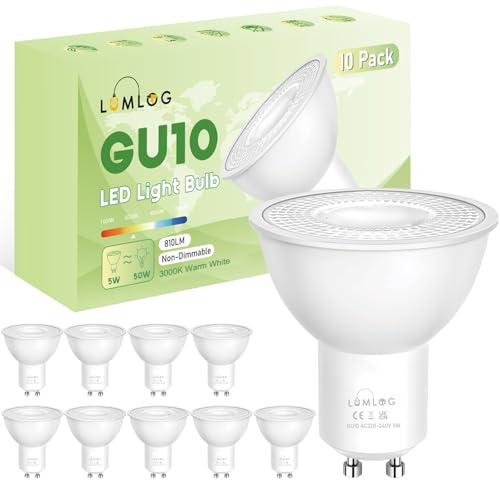Lumlog GU10 Led Bulbs Warm White 3000K, 5W Spotlight Light Bulb, 810LM Energy Saving LED Bulb, (50W Equivalent), Non-Flicker, Non-Dimmable, for Home Lighting, 10 Pack [Energy Class C]