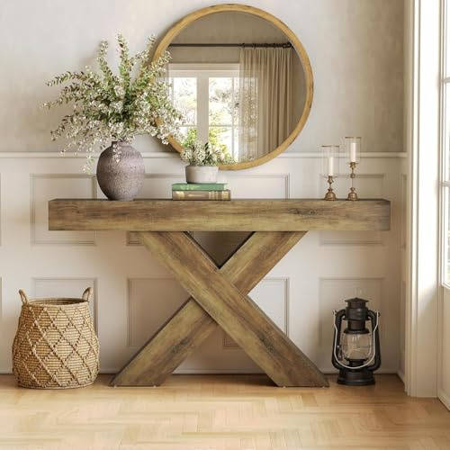 Tribesigns Console Étroite De Style Campagnard De 140 Cm, Table D'entrée en Forme De X, Idéale pour Le Salon, L'entrée, Le Hall Ou Le Couloir. Couleur : Marron Rustique.