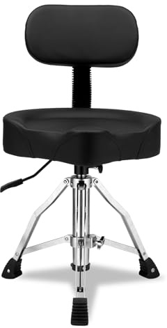 Vasitelan Drum Throne with Backrest, Motorcycle Shape Seat Height Adjustable Drum Stool Heavy Duty Chair for Adult Drummers