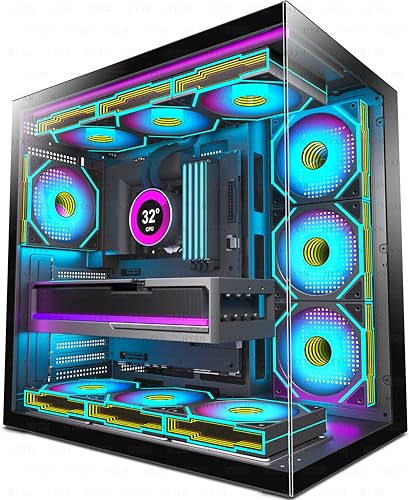 HYXN H1 ATX PC Case-Pre-Installed with 7 Infinity Mirror PWM ARGB Fans - Dual Cavity Mid-Tower PC Gaming Case - with Type-C 3.2-360mm Radiator Support (Black-M, H1)