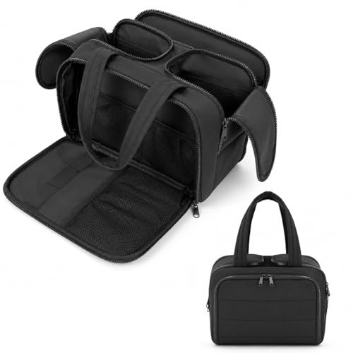 URAQT Borsa da Toilette, Beauty Case Grande da Viaggio, Portatile Borsa da Trucco, Porta Trucchi da Viaggio con Scomparti Interni e Ampia Apertura,con maniglia, Essenziali da Viaggios,Donna Uomo,Nero