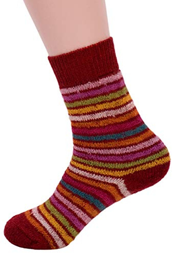 Hjort natur, fullplysch randiga strumpor, 100 % ull, Röd ring, 44-46 EU