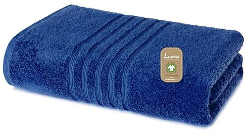 Lavea® 1 Telo Sauna 80x200 cm in Spugna di Cotone Bio 100% Morbidi e Assorbenti, per Casa Hotel Spa – Ideali anche come Asciugamani Doccia – Blu navy