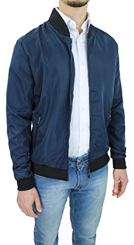 Evoga Giubbino uomo estivo leggero slim fit Giacca giubbetto College elastico impermeabile (XL, Blu)