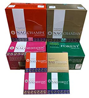 Incienso Golden - Nag Champa - Nag Forest - Nag Chandan - Nag Meditation - 4 Cajas x 10 Conos -
