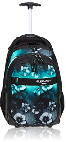 Elephant Trolley Jungen Mädchen Schultrolley Hero Signature Schulranzen Trolly Rucksack (Flower Türkis-Schwarz Verlauf)