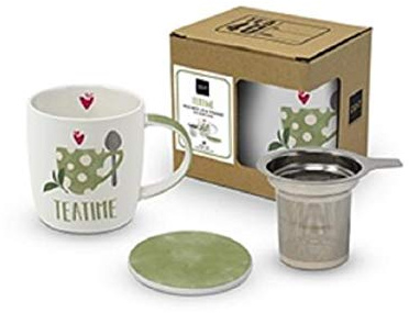 PPD Tazza da tè con coperchio e colino New Bone China, in acciaio inox, decorata, con confezione regalo