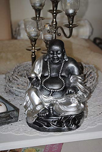 Buddha Figur lachender dicker Happy Buddha XL Antik Silber Glück Feng Shui