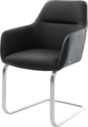 Schwingstuhl Pejo-Flex Freischwinger flach Edelstahl Echt-Leder Schwarz | Taschenfederkern