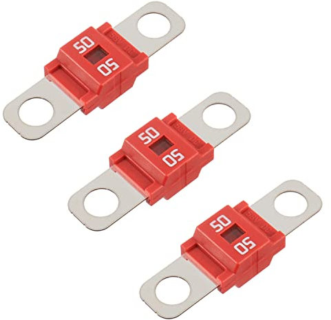 BOJACK Fusible Midi à courant élévé Bolt-on Fusible 50A Amp rouge pour voitures, camions, véhicules de construction, bus, caravanes (lot de 3 50A)