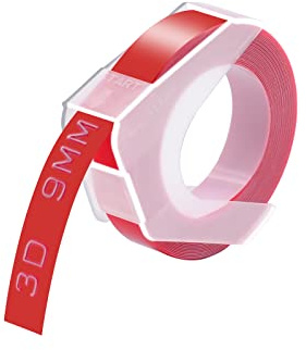 Cruxer Lot de 10 rubans de gaufrage de rechange pour Dymo Omega - 9 mm x 3 m - Étiquettes en vinyle blanches sur rouges pour étiqueteuses Dymo Omega Junior