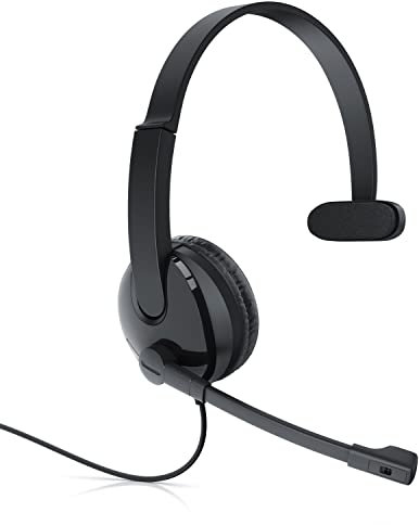 CSL - Mono Headset On-Ear mit Mikrofon, Office, Büro, beweglicher Mikrofonarm, Headset Klinke 3,5 mm, Freisprechen, großes Ohrpolster, für Chat, Telefonkonferenz, Call Center Schwarz