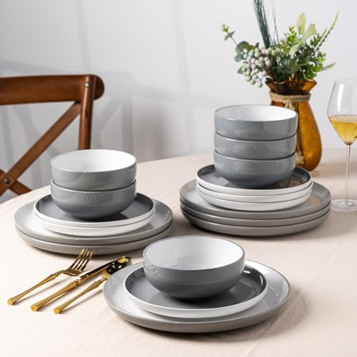 GBHOME 12 Pieces Ceramic Dinnerware Set, Modern White Dish Set for 4，Scratch Resistant Smooth Plates and Bowls Sets，Oven Safe，Microwave & Dishwasher