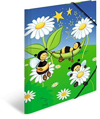 HERMA Sammelmappen A3 Bienen Set, 3 Stück, Eckspanner-Mappen aus Pappe mit Kindergarten Motiv, Gummizug, Innenklappen und Innendruck für Jungen, Mädchen und Kinder