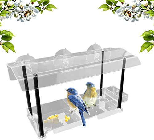 Bird Feeders, Window Bird Feeder with Removable Seed Tray Clear Wildbird Feeder with Drainage Holes Strong Suction Cups Gifts for Dad Bird Tables for The Garden