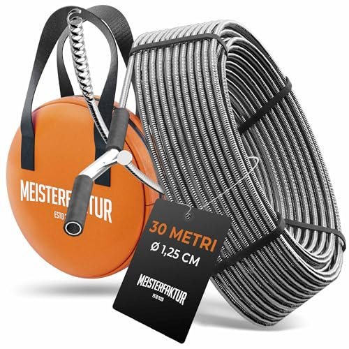 Meisterfaktur Sonda Sturatubi per Pulizia 3.0 [30m] - Estremamente Lunga - Molla Stura Tubi Ideale per Scarichi Intasati in Profondità - Sonda Idraulica per Tubi e Sifoni per Amanti del Fai da Te!