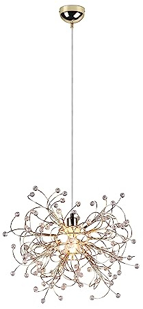 Reality Leuchten Pendelleuchte Gloria R31311003, Metall Messing poliert, Behang Acryl klar, exkl. 1x E27