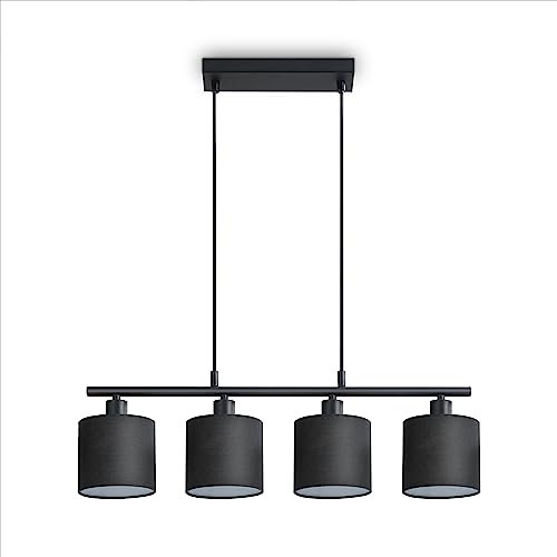 Paco Home LED Pendellampe Wandlampe Deckenlampe Wohnzimmer Esszimmer Schlafzimmer Modernes Design Uni Schirm Stoff E14, Farbe:Schwarz - Weiß, Leuchtentyp___Technologie:Pendelleuchte 4xE14