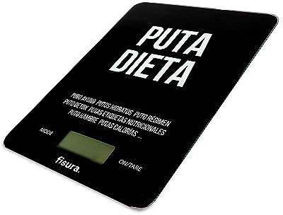 FISURA - Bilancia digitale da cucina p*ta dieta. Originale bilancia elettronica da 5kg/11lbs. Bilancia alimentare multifunzione. Vetro e ABS. 15 x 22