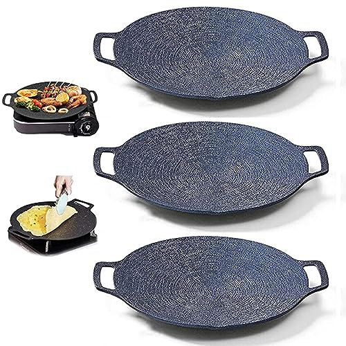 PoêLe à Griller CoréEnne avec PoignéEs, PoêLe à Griller en Pierre MéDicale Multifonctionnelle, Plat De Cuisson AntiadhéSif, PoêLe Ronde, pour Viandes CrêPes CôTes LevéEs,3pcs,32CM