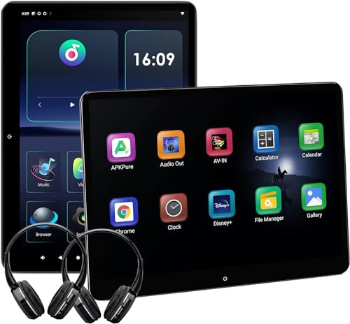XTRONS 2PCS 14 Zoll drehbarer Rücksitz Android Auto TV Kopfstütze Monitor Tablet QHD IPS Volllaminierter Bildschirm 4+64 Unterstützung Portrait Modus Screen Mirroring und Steuerung HD Input & Output