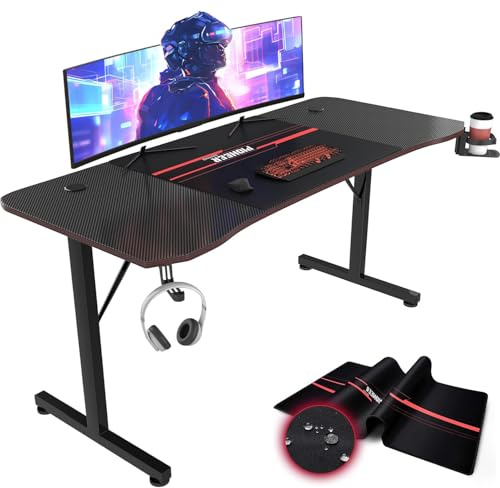JUMMICO Großer Gaming Tisch 160cm Gaming Schreibtisch Computertisch Ergonomischer Gamer Tisch Gaming Tisch mit Kabelführungsfach Kopfhörerhaken und Getränkehalter Schwarz